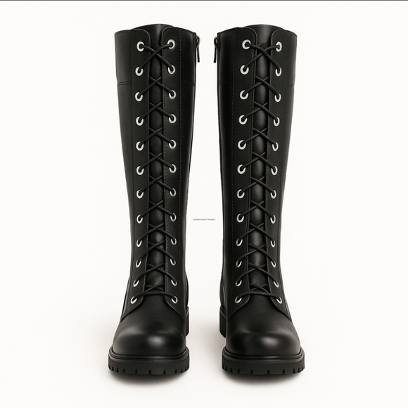 Timberland Shoes - ⭐ Timberland Tall Black Lace-Up Combat Boots – Goth Moto Waterproof 9M & 7M Jr